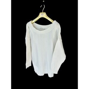 Vintage 90's Express Tricot Woman's Scoop Neck White Knit Sweater Sz Medium